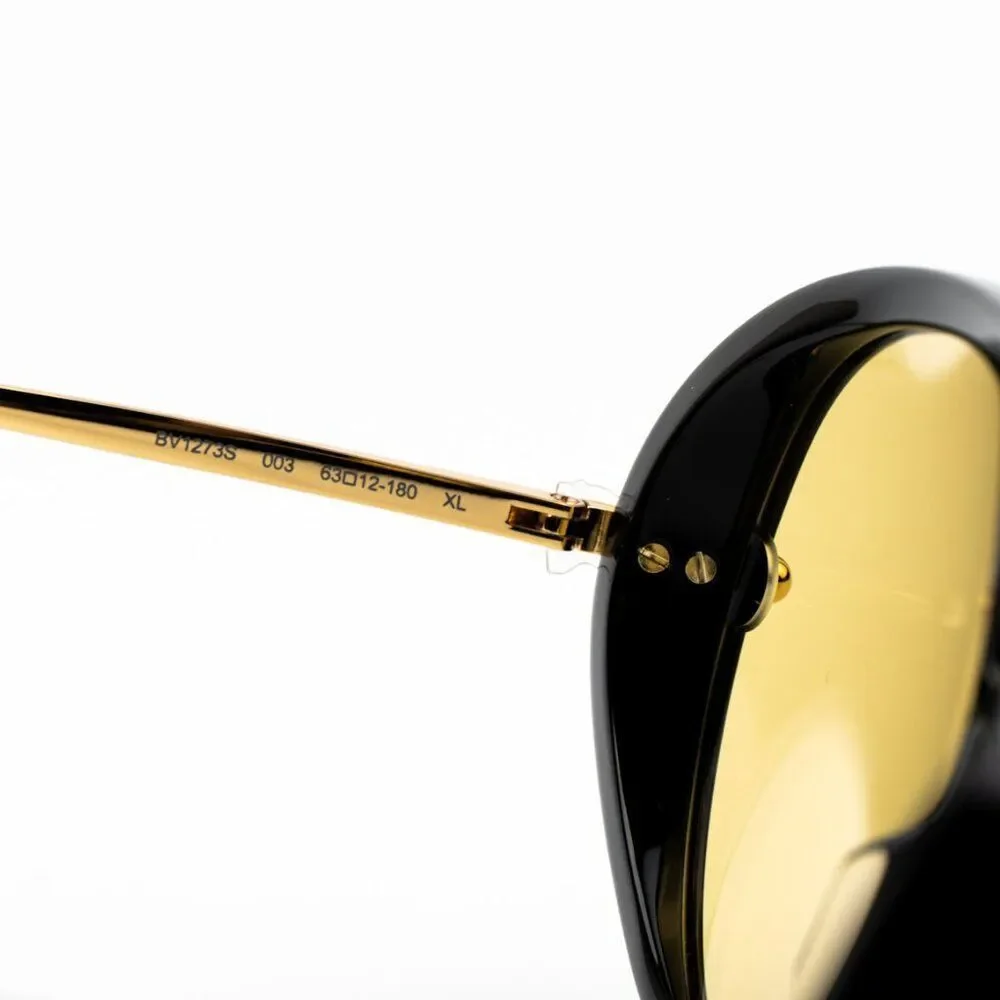 NEW Bottega Veneta BV1273S 003 Black Gold Yellow Pilot Unisex Sunglasses